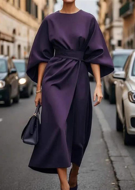 Sleeve Organic Dress Purple Solid Tunic Long Batwing