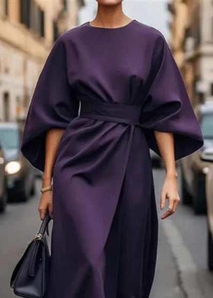 Robe tunique unie à manches longues et manches chauve-souris violette biologique
