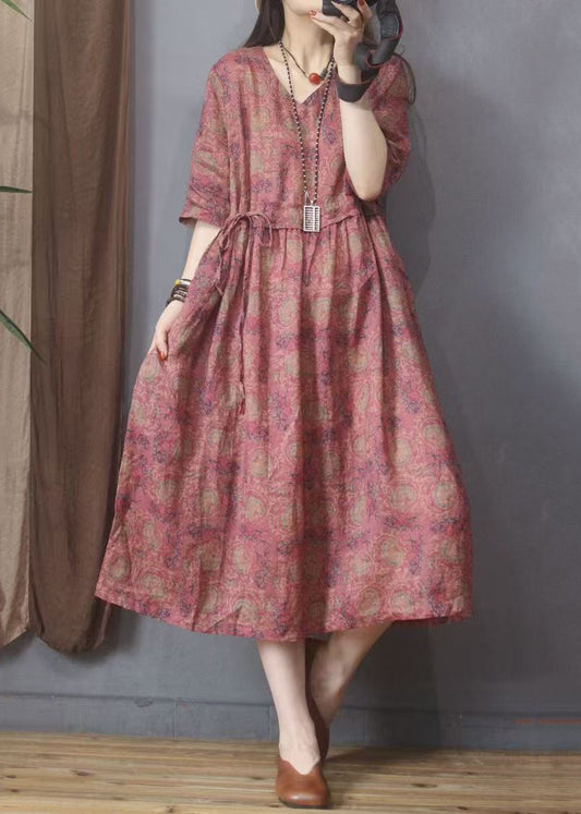 Sommer Leinenkleider Rot Bio Cinched Print