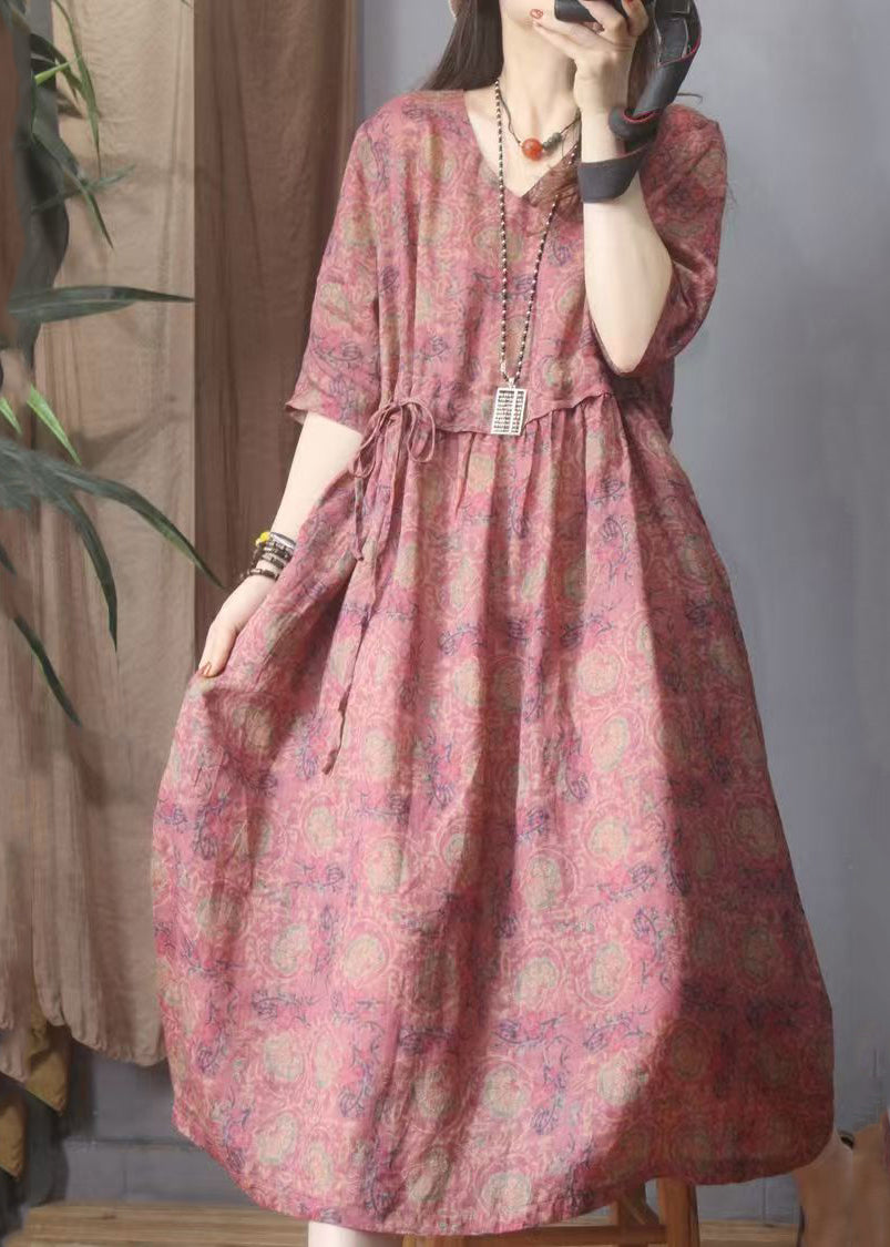 Sommer Leinenkleider Rot Bio Cinched Print