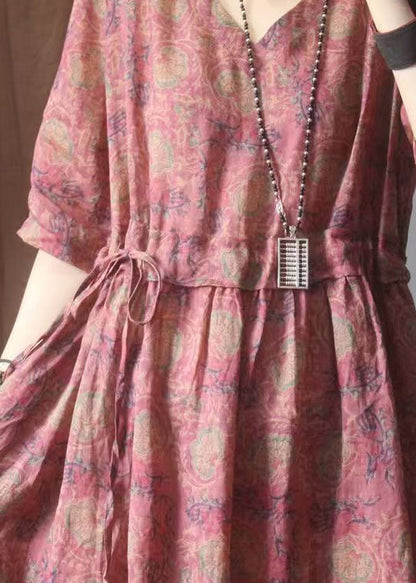 Sommer Leinenkleider Rot Bio Cinched Print