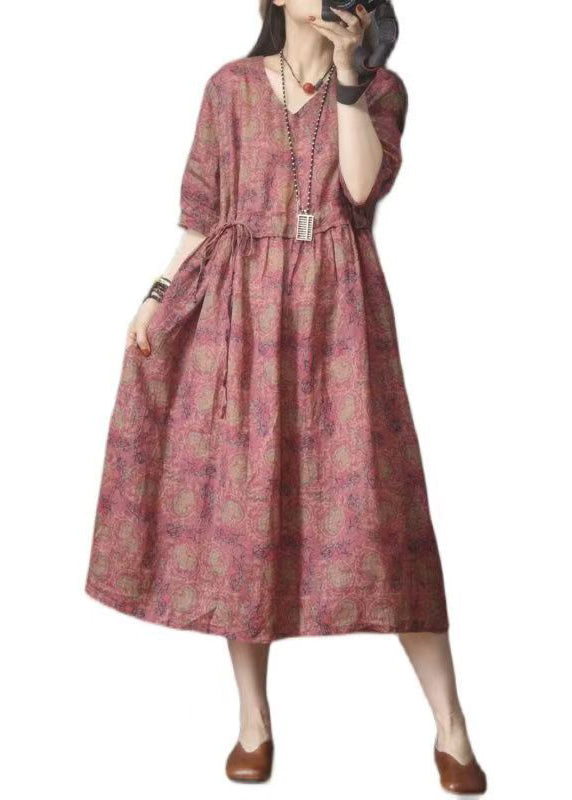 Sommer Leinenkleider Rot Bio Cinched Print