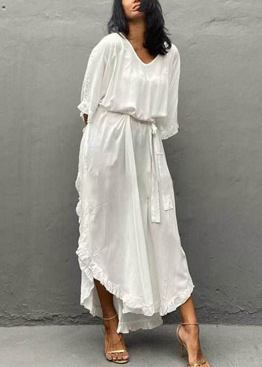 Robes à volants en coton biologique pour vacances, blanches, surdimensionnées, été