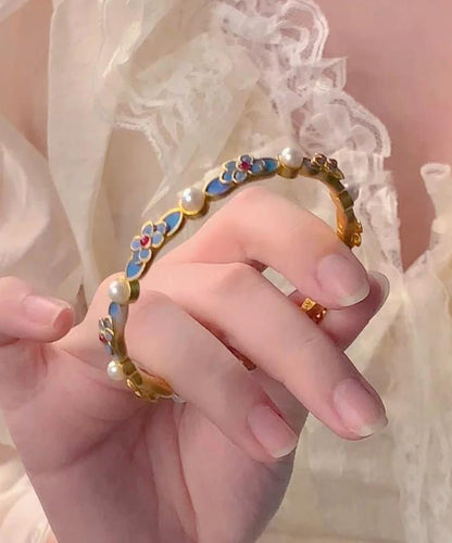 Gold Armreif Antike Blau Floral Original Perle