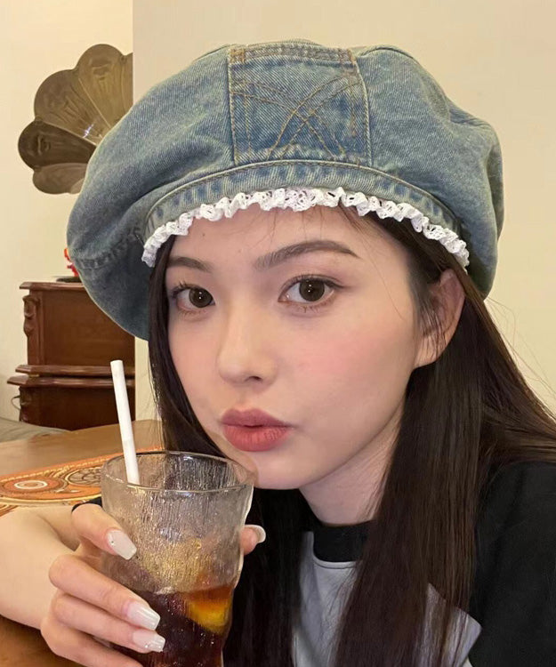 Original Denim Blaue Mütze Besatz Baskenmütze Spitze