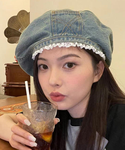 Original Denim Blaue Mütze Besatz Baskenmütze Spitze