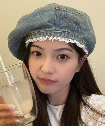 Original Denim Blaue Mütze Besatz Baskenmütze Spitze