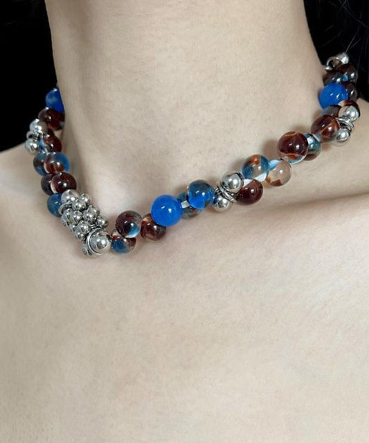 Original Colorblock Edelstahl Acryl Perlen Gratuated Bead Halskette YR010