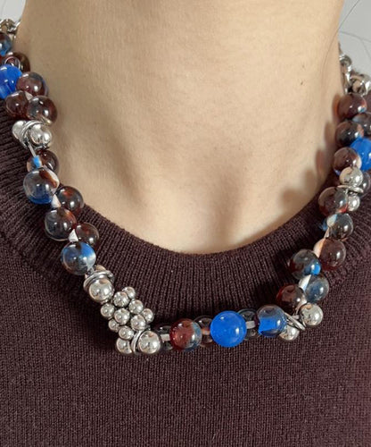 Original Colorblock Edelstahl Acryl Perlen Gratuated Bead Halskette YR010