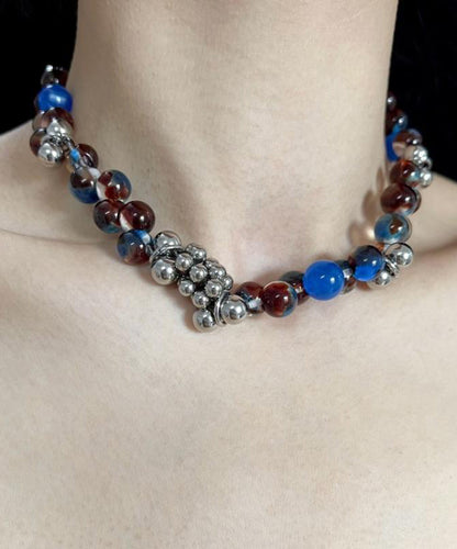 Original Colorblock Edelstahl Acryl Perlen Gratuated Bead Halskette YR010