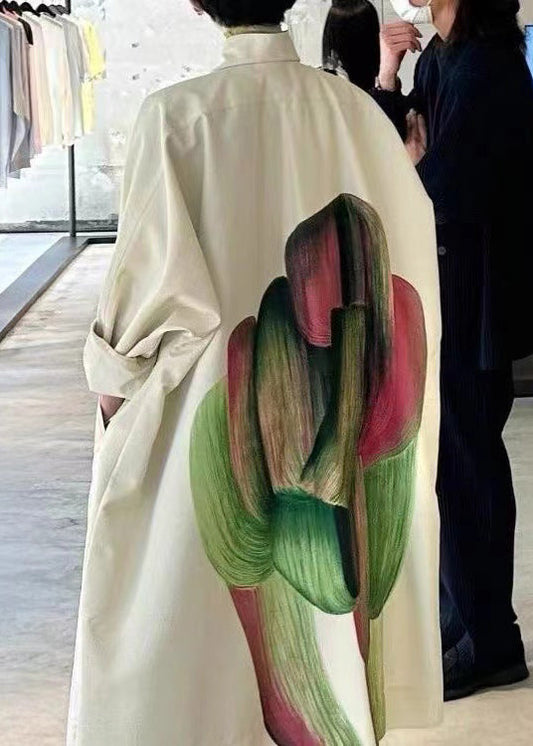 Original Design Apricot Stehkragen Print Baumwolle Trenchcoat Herbst RU036