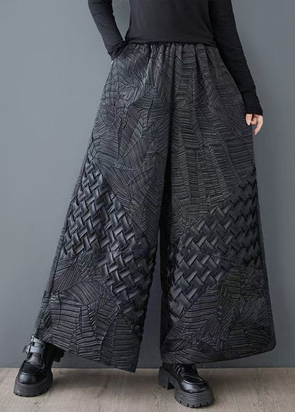Pantalon d'été oversize en jacquard à jambe large, noir