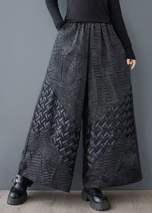 Pantalon d'été oversize en jacquard à jambe large, noir