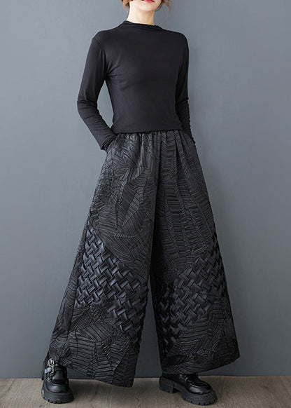 Pantalon large original noir surdimensionné en jacquard pour l'été