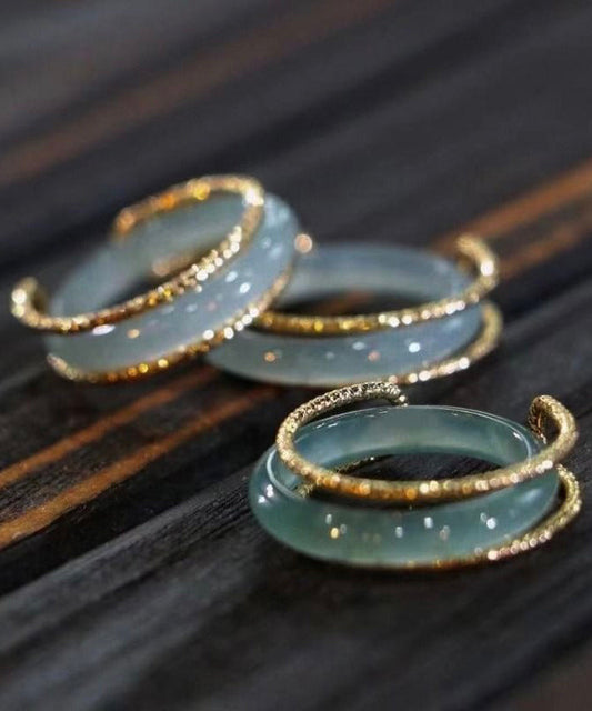 Original Design Blau 14K Gold Jade Ringe RB016