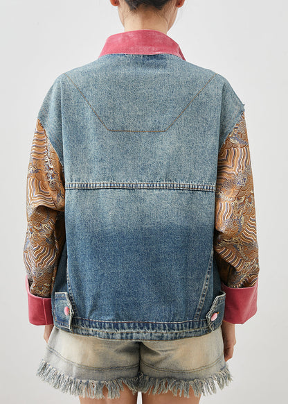 Veste en jean patchwork oversize bleue au design original Printemps FA300