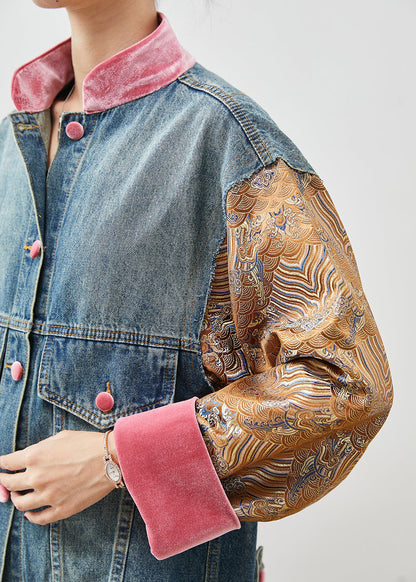 Veste en jean patchwork oversize bleue au design original Printemps FA300