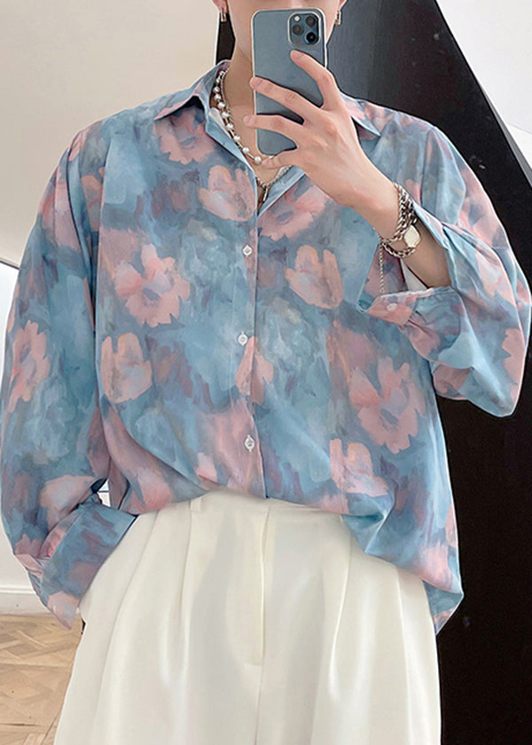 Original Design Blau Druck Männer Hawaiian Shirts Lange Ärmeln HG036