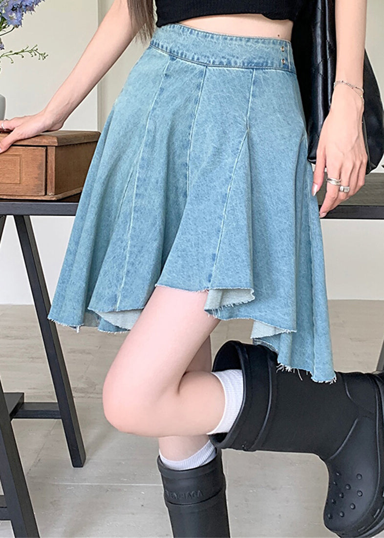 Original Design Blue Solid High Waist Denim Skirts Summer QF057