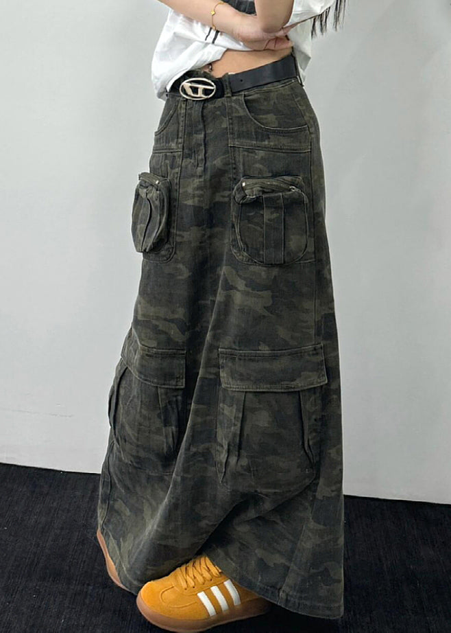 Original Design Camouflage Pockets Denim Maxi Skirts Fall WP061