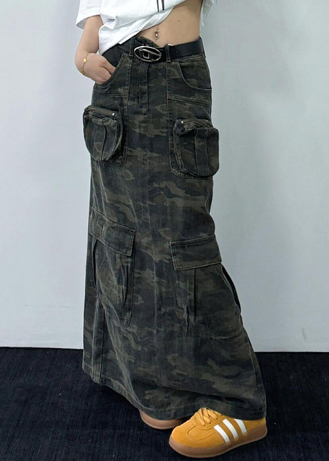 Original Design Camouflage Pockets Denim Maxi Skirts Fall WP061