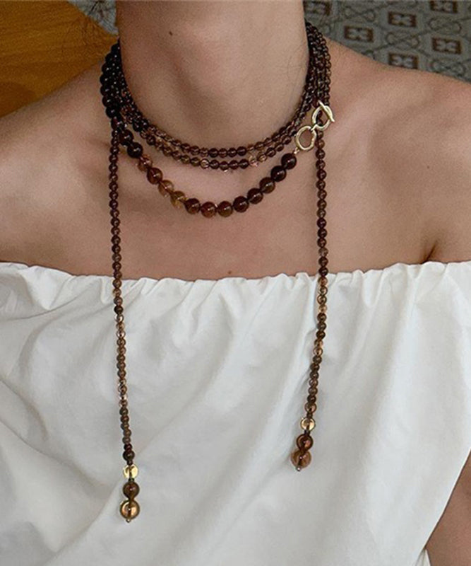 Collier de perles en cristal et alliage chocolat au design original, YU001