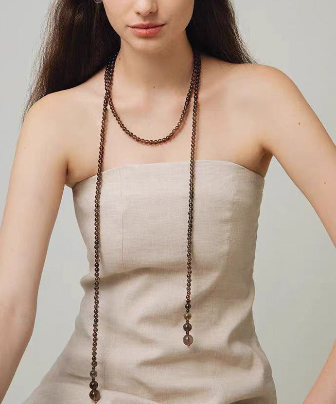 Collier de perles en cristal et alliage chocolat au design original, YU001