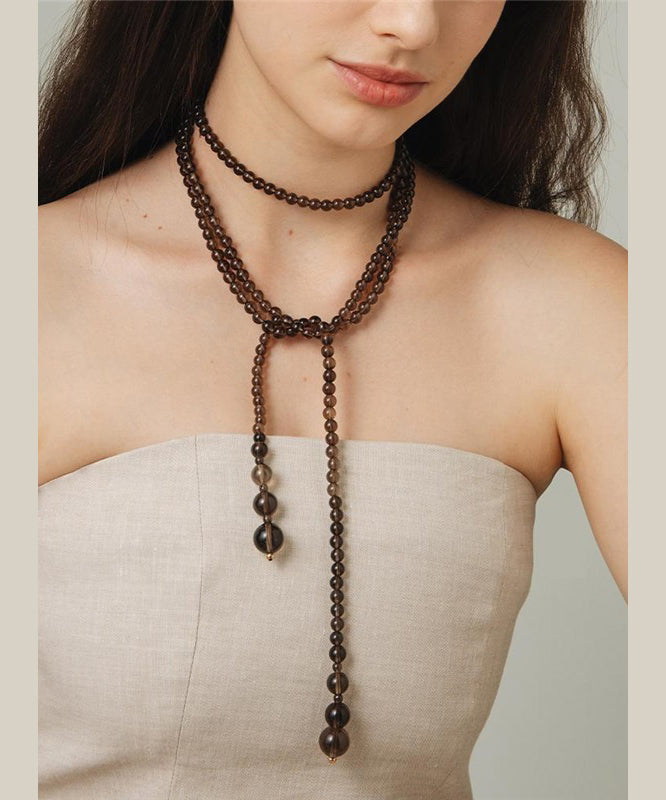 Collier de perles en cristal et alliage chocolat au design original, YU001