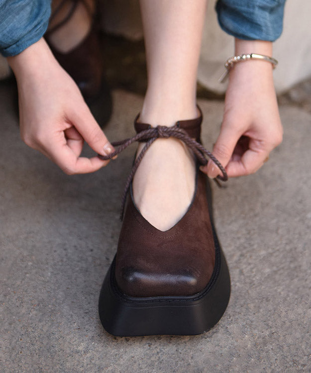 Chaussures à lacets en cuir de vachette à plateforme originales