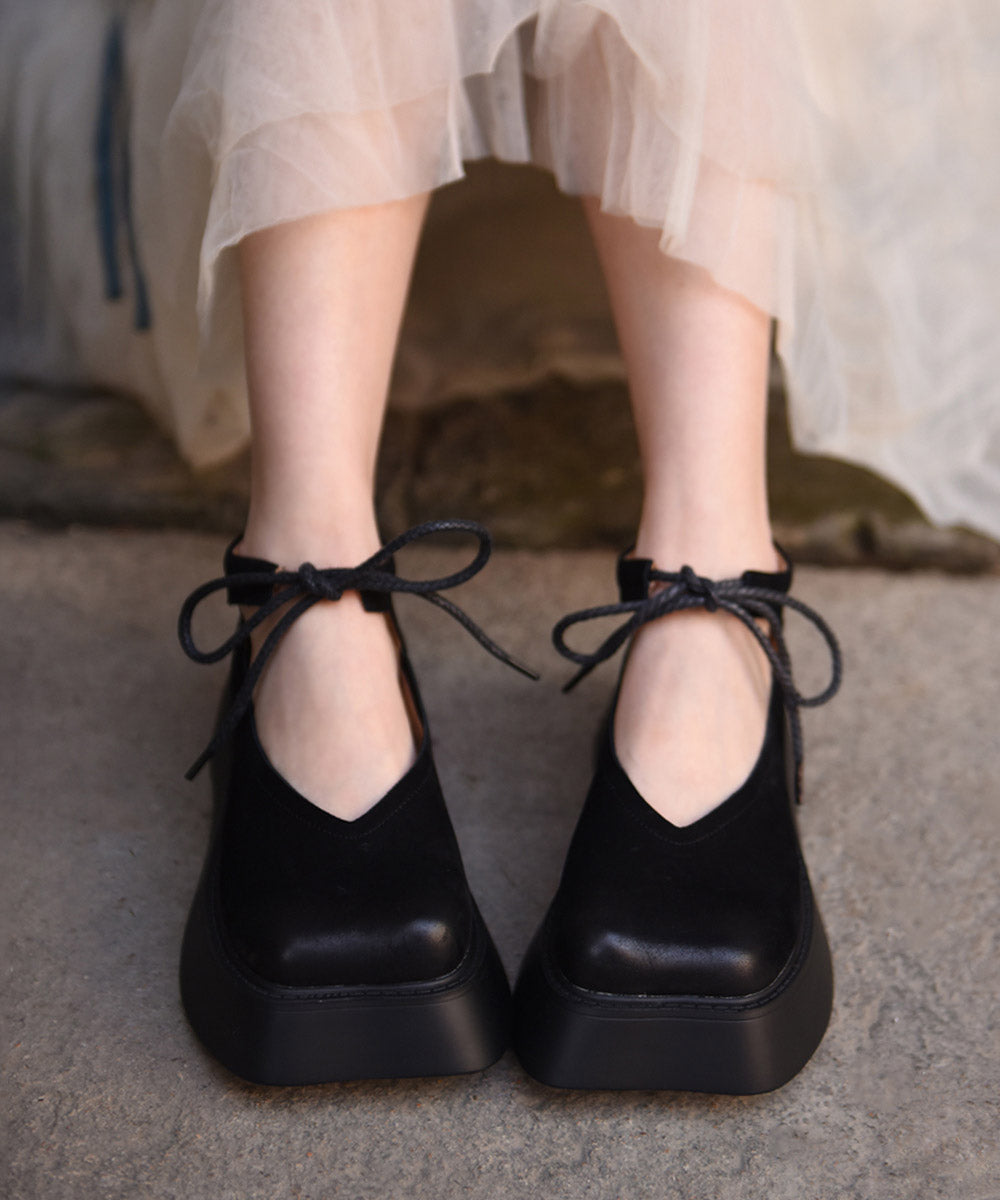 Chaussures à lacets en cuir de vachette à plateforme originales