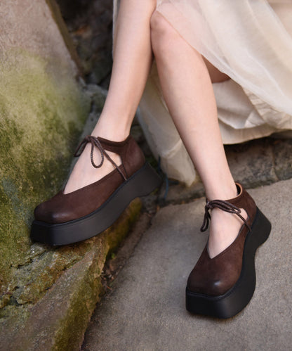 Chaussures à lacets en cuir de vachette à plateforme originales