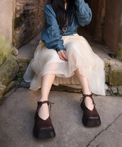 Chaussures à lacets en cuir de vachette à plateforme originales