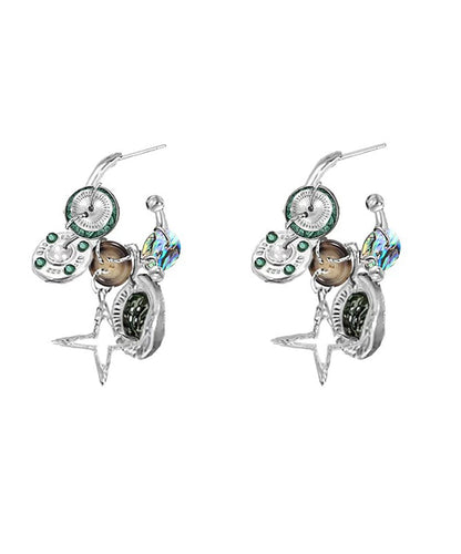 Hoop Earrings Metal Original Design Coffee Star Button