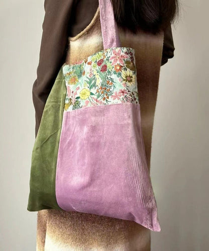 Sac à main en velours patchwork colorblock au design original QF004