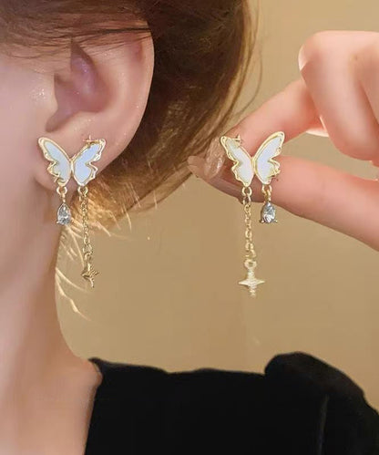 Boucles d'oreilles pendantes en alliage d'or avec perles et étoiles papillon WH048