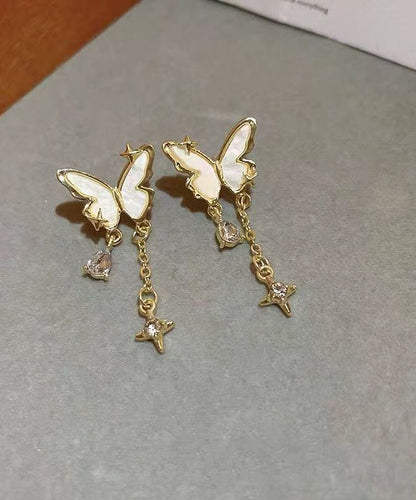 Boucles d'oreilles pendantes en alliage d'or avec perles et étoiles papillon WH048