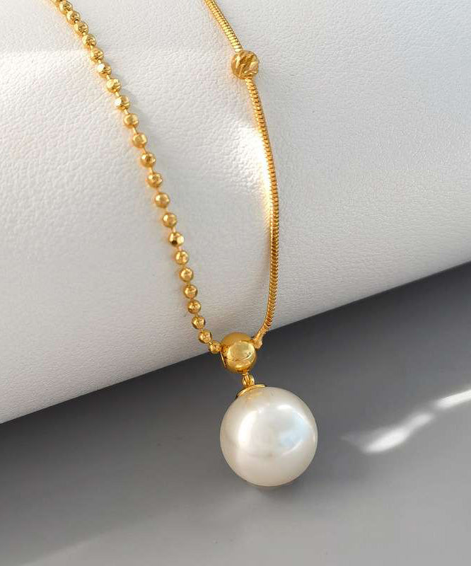 Collier avec pendentif en alliage de cuivre doré et perle au design original YI048