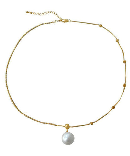 Collier avec pendentif en alliage de cuivre doré et perle au design original YI048