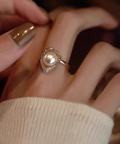 Gold Rings Original Design Pearl Copper Alloy