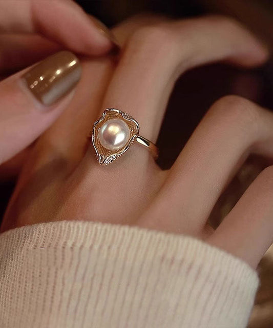 Gold Rings Original Design Pearl Copper Alloy