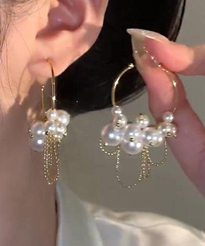 Original Design Gold Copper Alloy Pearl Tassel Hoop Earrings WZ011