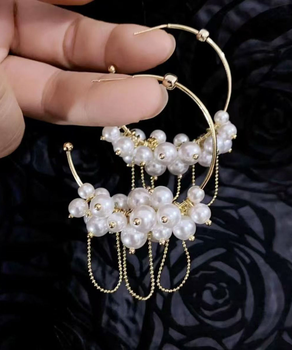 Original Design Gold Copper Alloy Pearl Tassel Hoop Earrings WZ011