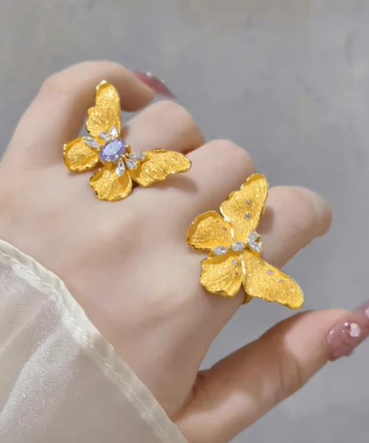 Bague papillon originale en alliage de cuivre doré et zircon YA043