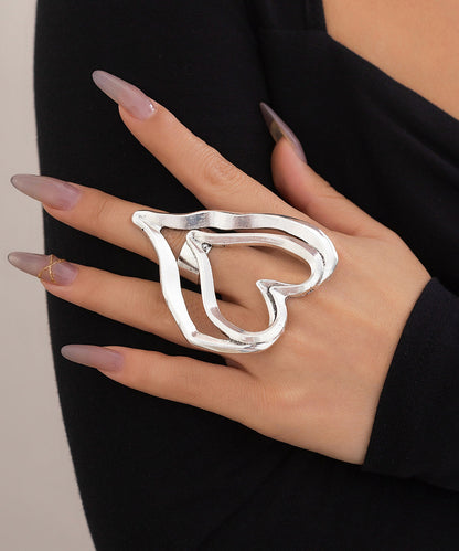 Bague d'amour double couche ajourée en alliage métallique doré au design original YI011