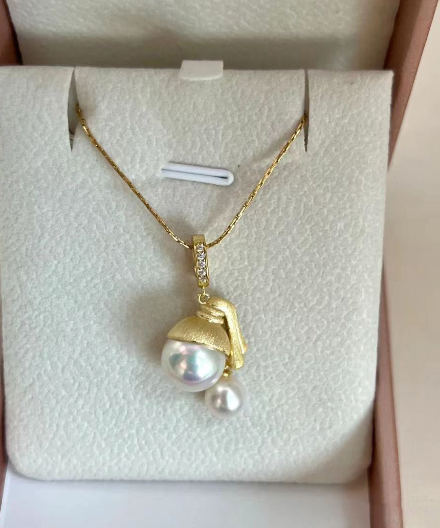 Original Design Gold Sterling Silber Overgilt Perle Anhänger Halskette YI034