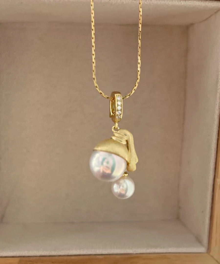 Original Design Gold Sterling Silber Overgilt Perle Anhänger Halskette YI034