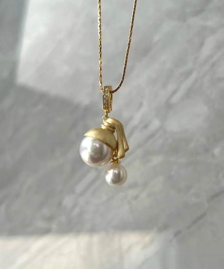 Original Design Gold Sterling Silber Overgilt Perle Anhänger Halskette YI034