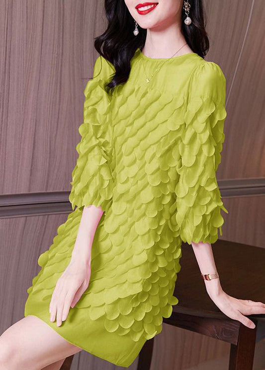 Mid Patchwork Frühling Original Grün Design O-Ausschnitt Kleid Chiffon