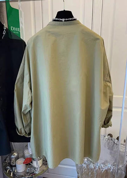 Manteau en coton vert à poches et boutons, design original, printemps TI035