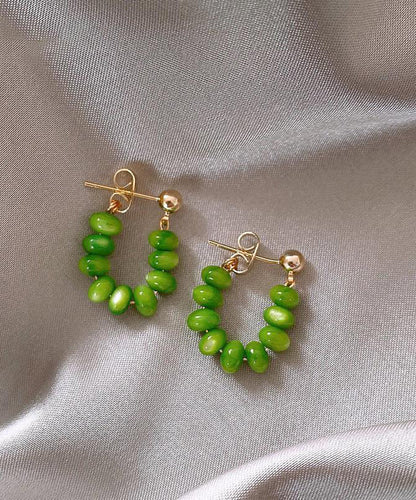 Boucles d'oreilles créoles en alliage d'argent sterling et de jade vert au design original WQ020